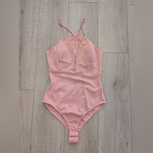 Cherry Mellow Peach Lace Open Back Bodysuit